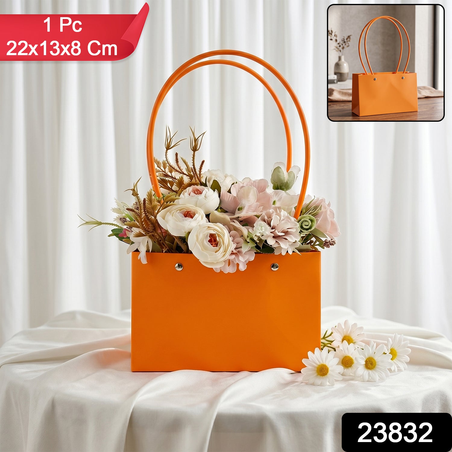 Shop Orange Flower Gift Bag with Handles Waterproof Design