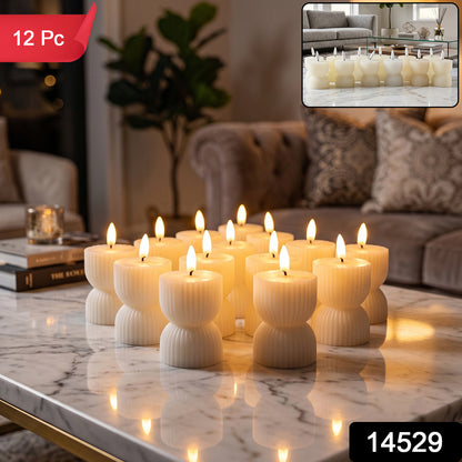 Flameless LED Decorative Candle Set Realistic Flame Ribbed Design (12 Pc)