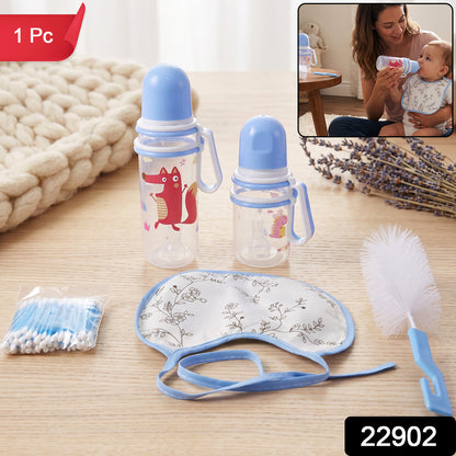 Plastic Baby Feeding Bottle Set with Bib Brush and Cotton Buds (1 Set)