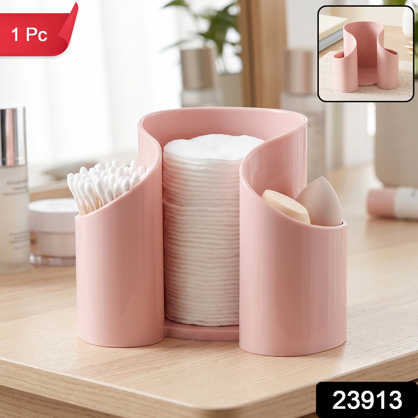 Plastic Cosmetic Desktop Organizer Caddy for Cotton Pads and Makeup (1 Pc)