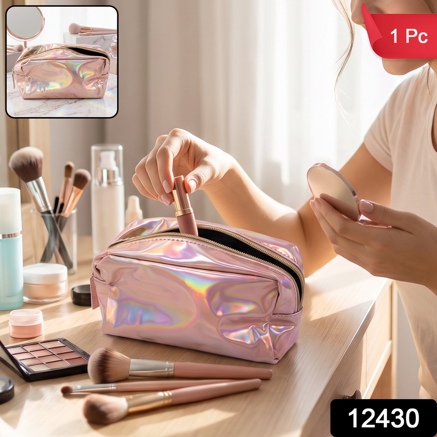 Waterproof Travel Cosmetic Pouch Holographic Makeup Toiletry Bag (1 Pc)