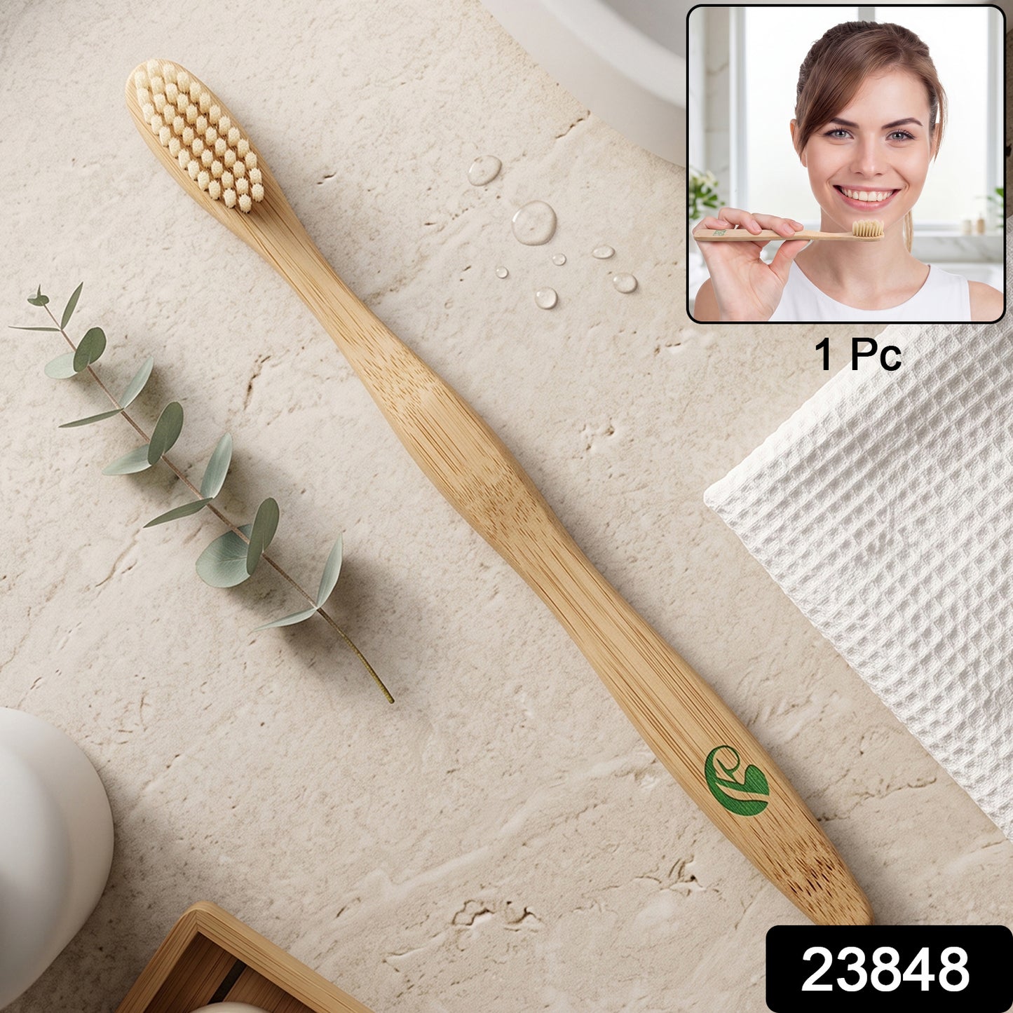 Soft Bamboo Toothbrush, Biodegradable Wooden Toothbrush with Natural Bristles (1 Pc)