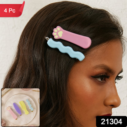 Hair Clips Set – Cute 4 Pc Cartoon Style Pins with Strong Grip