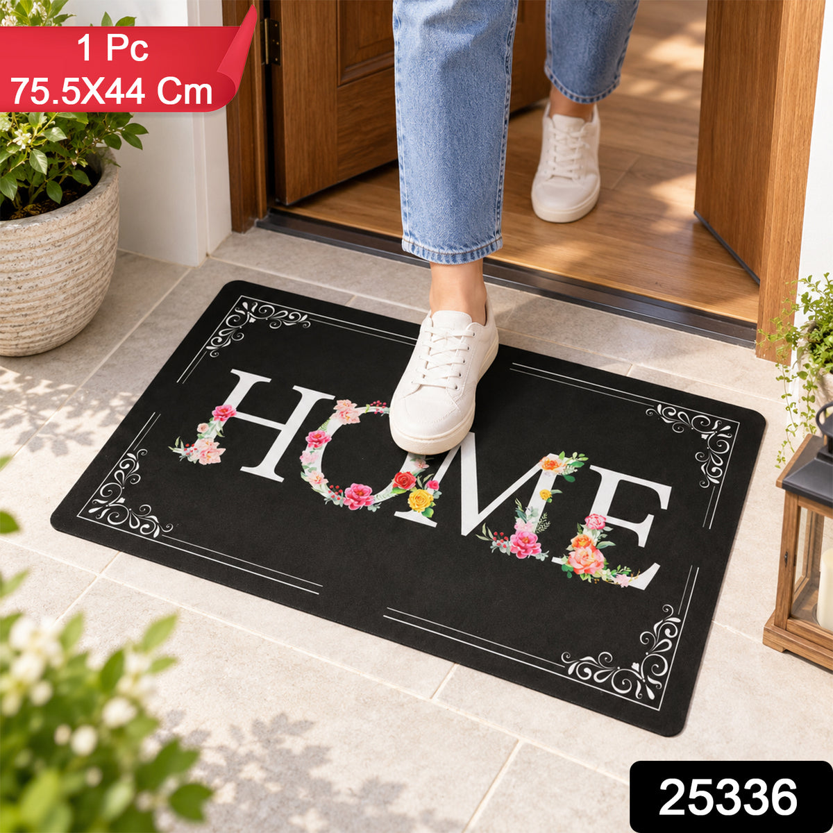 Decorative Door Mat, Floral HOME Print Non-Slip Entrance Mat (1 Pc, 75.5x44 Cm)