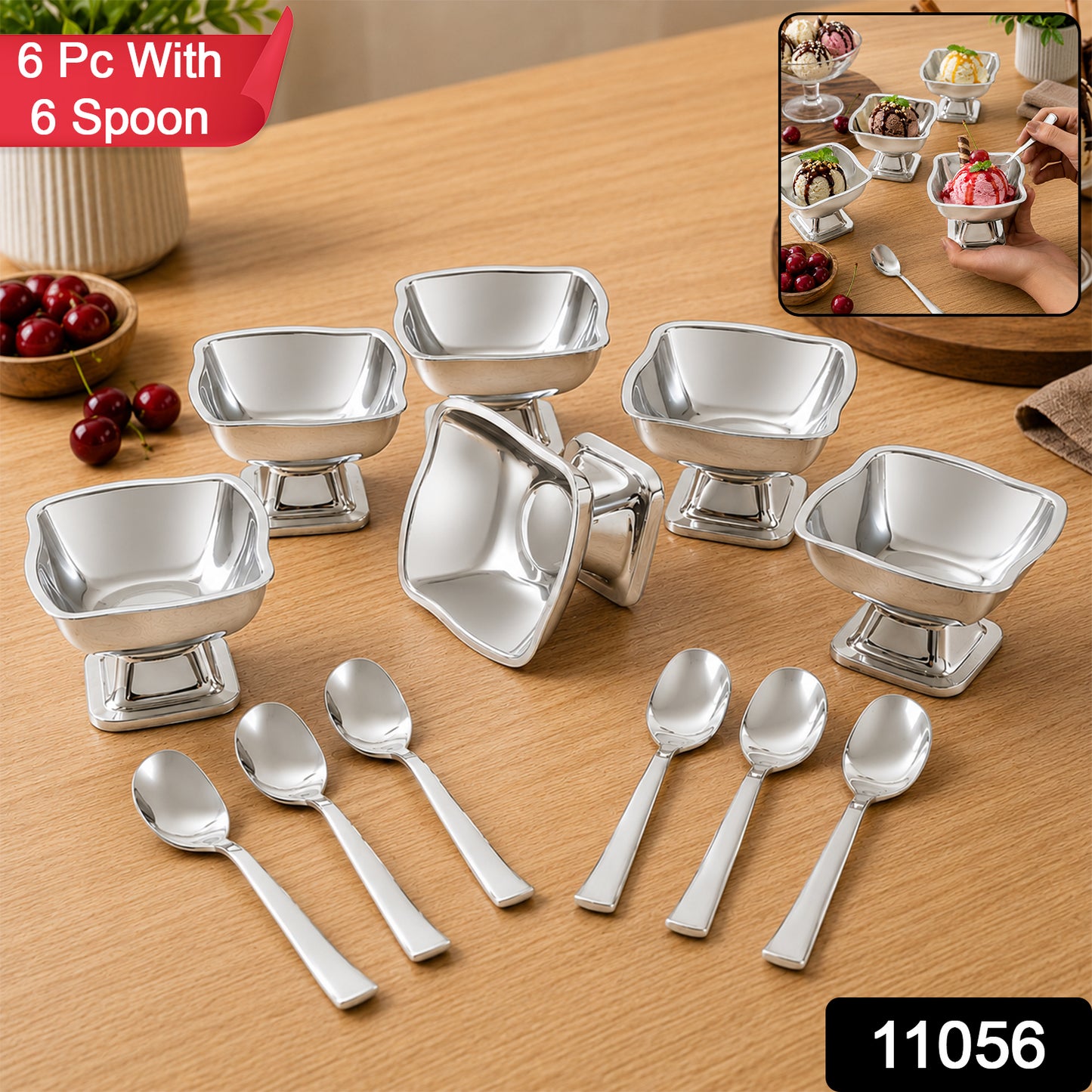 Stainless Steel Ice Cream Cup Set – Elegant 6-Piece Dessert Bowls