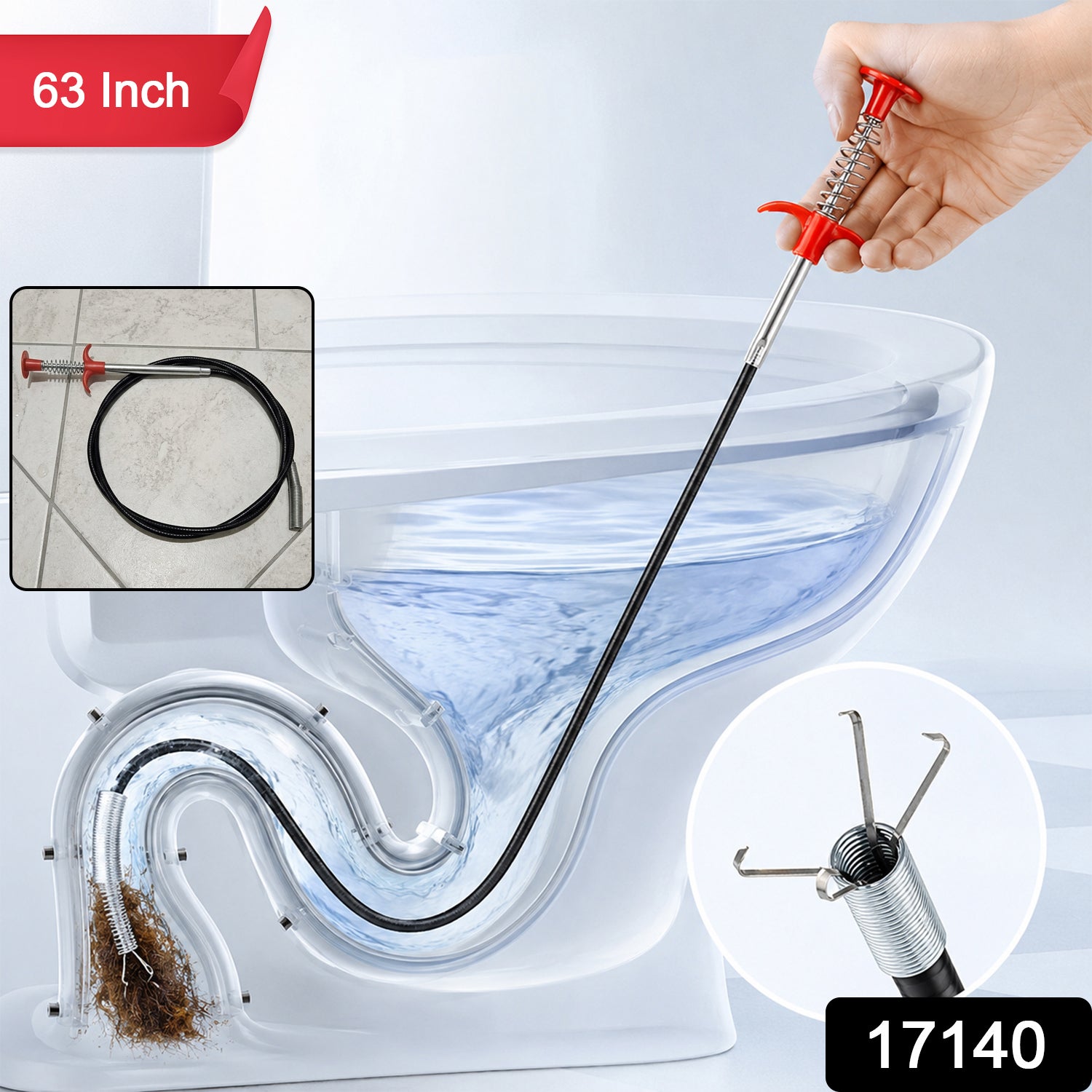 Premium Spring Drain Dredging Tool 63 Inch Sink Cleaner Claw Grabber (1 Pc)