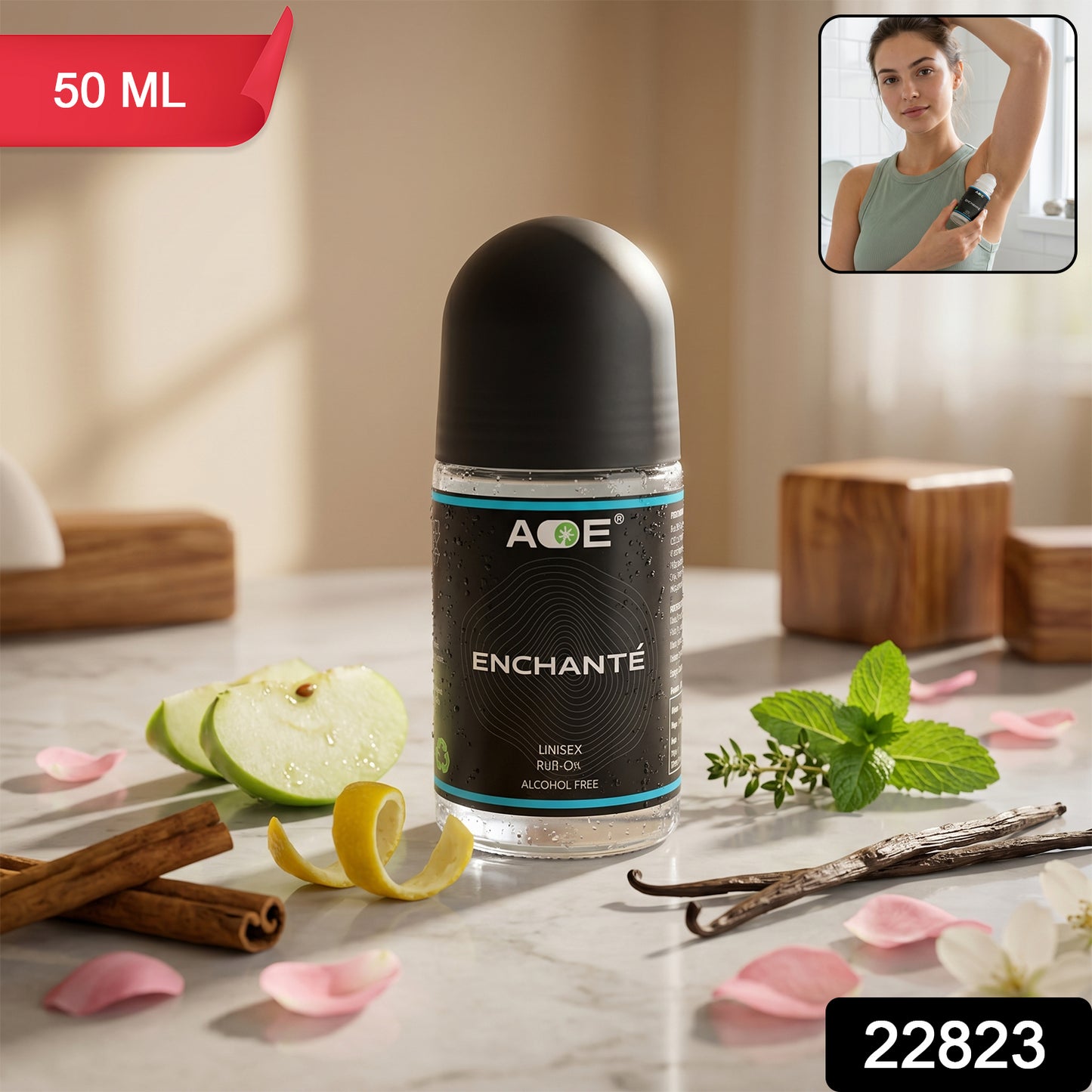 AOE Roll-On Deodorant Blue Bottle with Cap Off