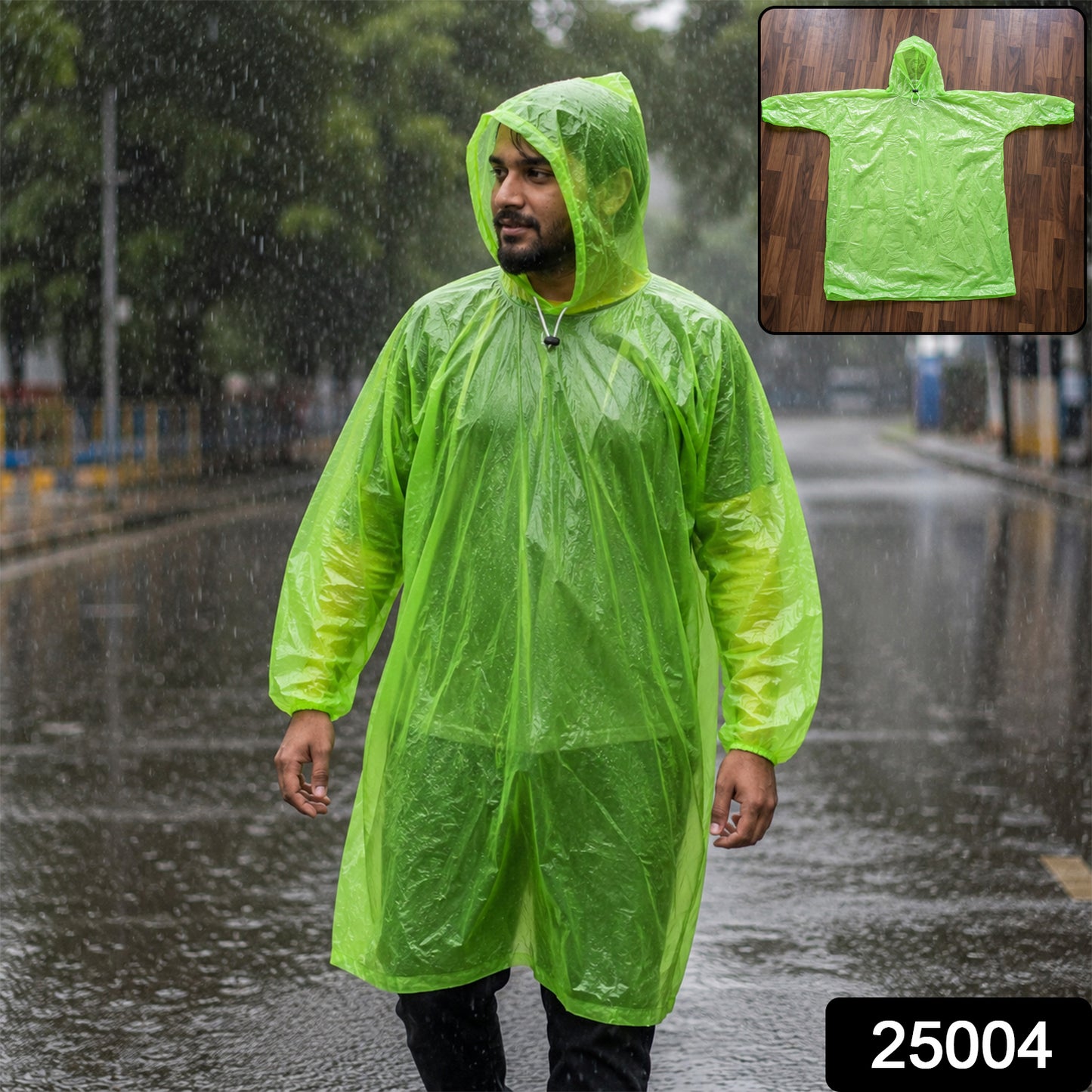 Reusable Waterproof Raincoat, Hooded Long Rain Poncho for Men and Women (1 Pc)
