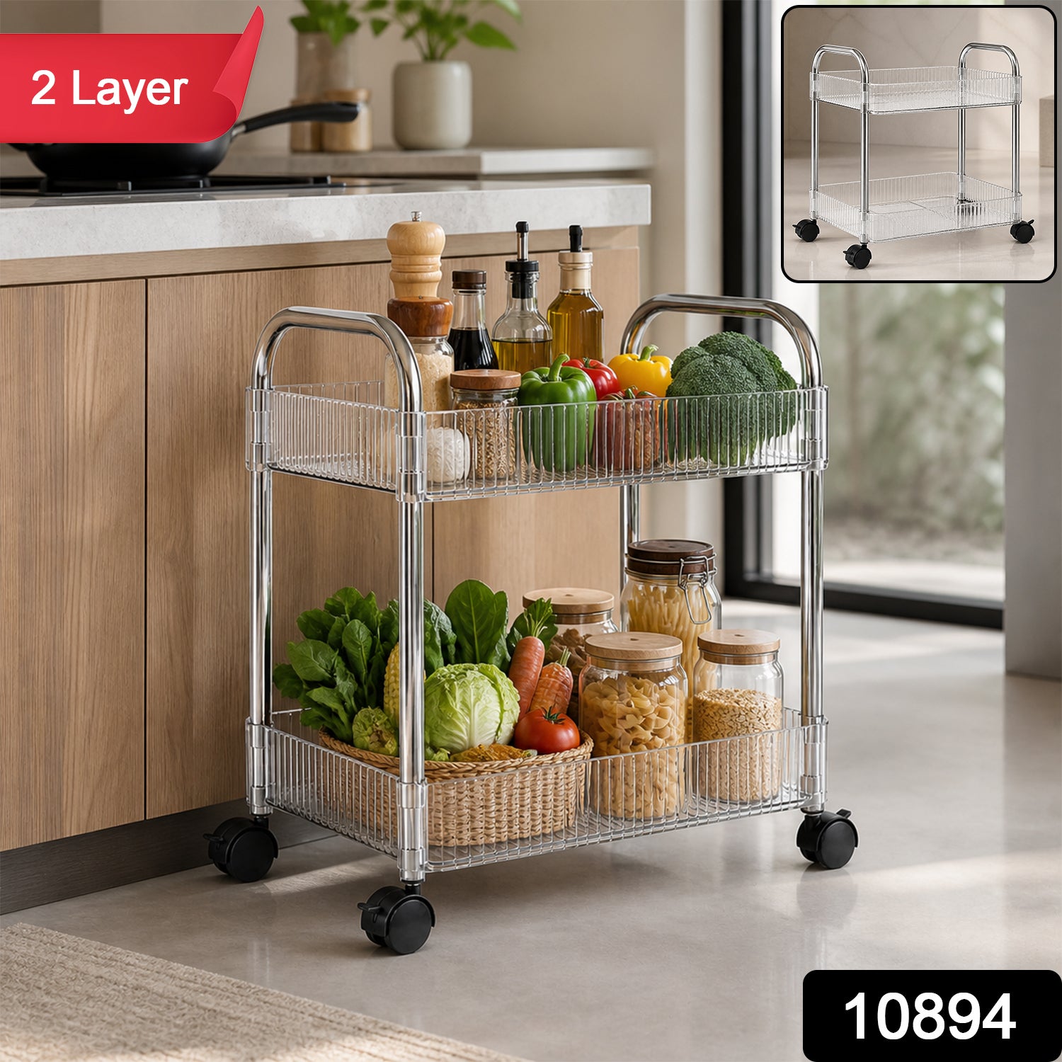 2 Layer Storage Trolley with Wheels – Compact & Movable Organizer
