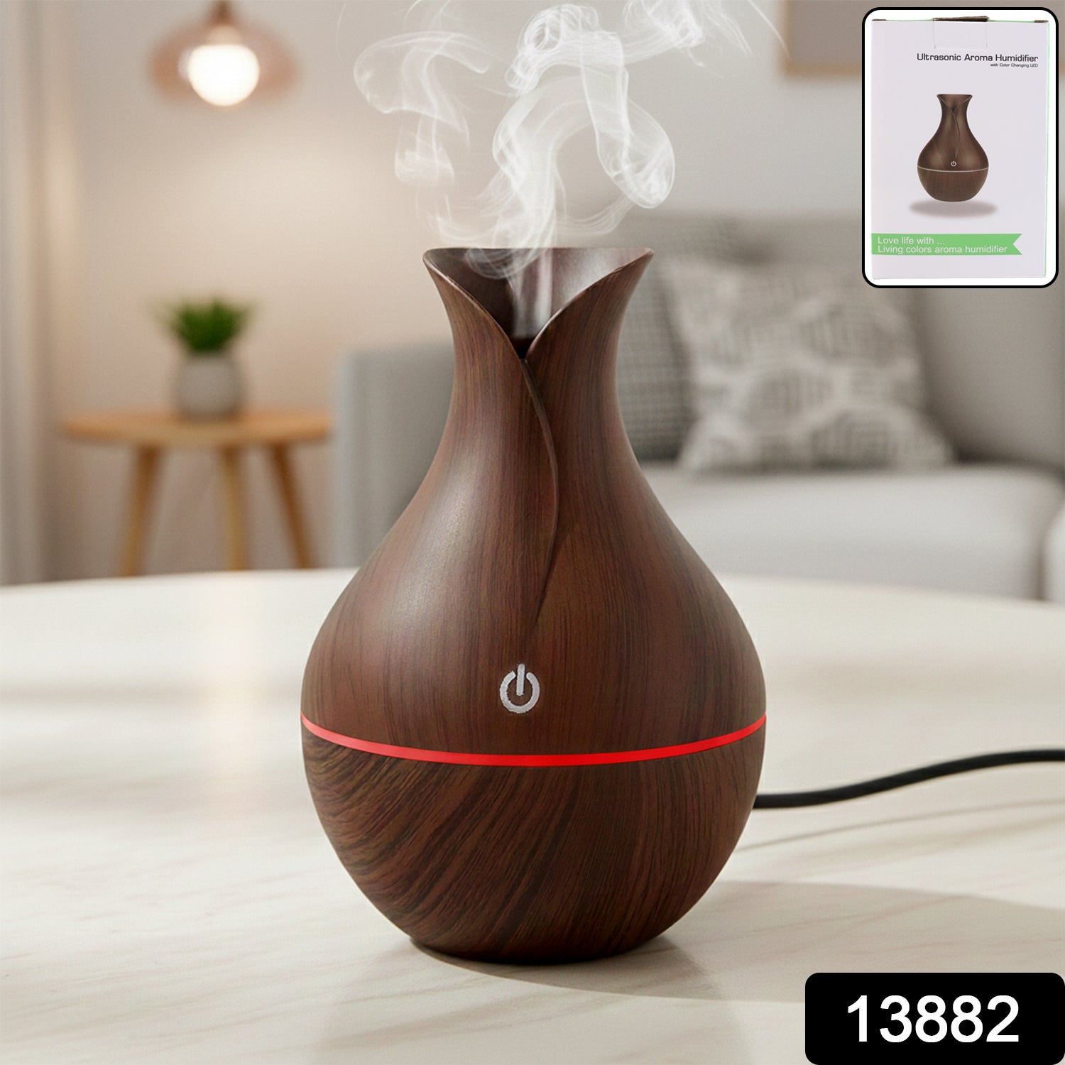 Mini Wooden Vase Pot Diffuser Cool Mist Atomization Humidifier (1 Pc)