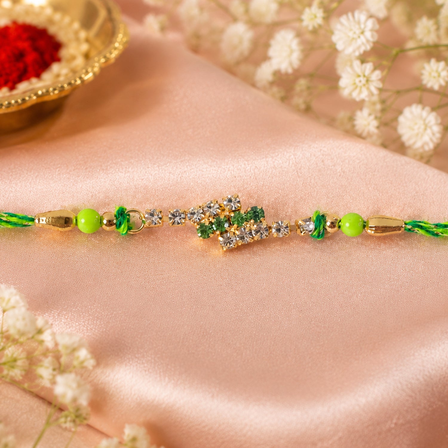 Slim Rectangular Stone Rakhi for Brother Gifting (Pack of 6)
