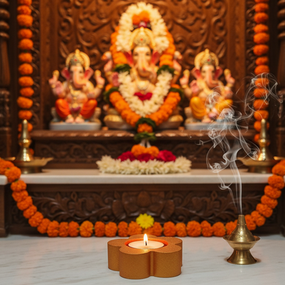 Flower Decorative Diya Multi-Purpose Tealight Candle Holder, Dhoop Cone Stand, Pooja Diya & Mini Planter (Red, Rose Gold, Metallic Pink)