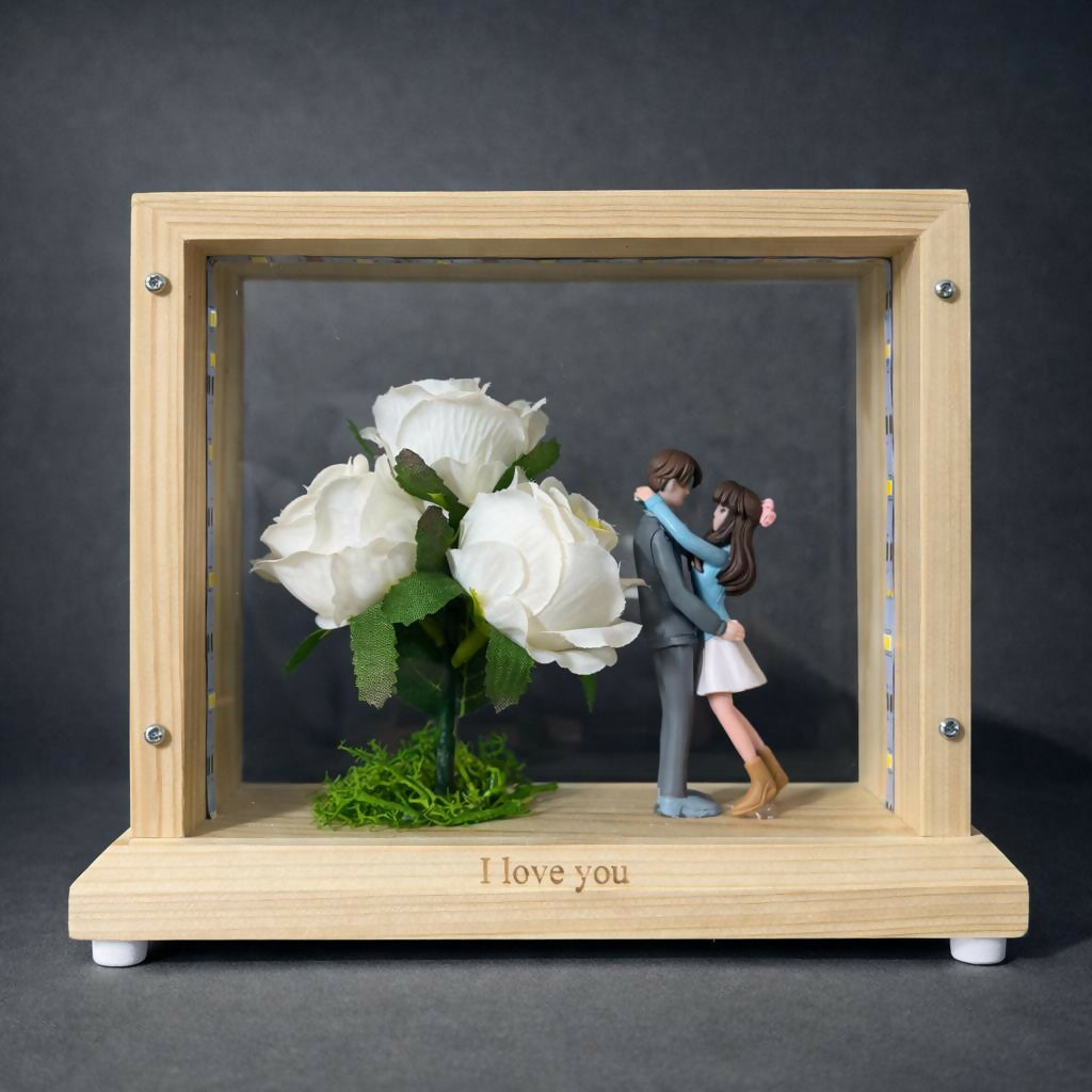 LED Wedding Couple Showpiece with Flower Frame | Decorative Table Lamp (Design may vary)