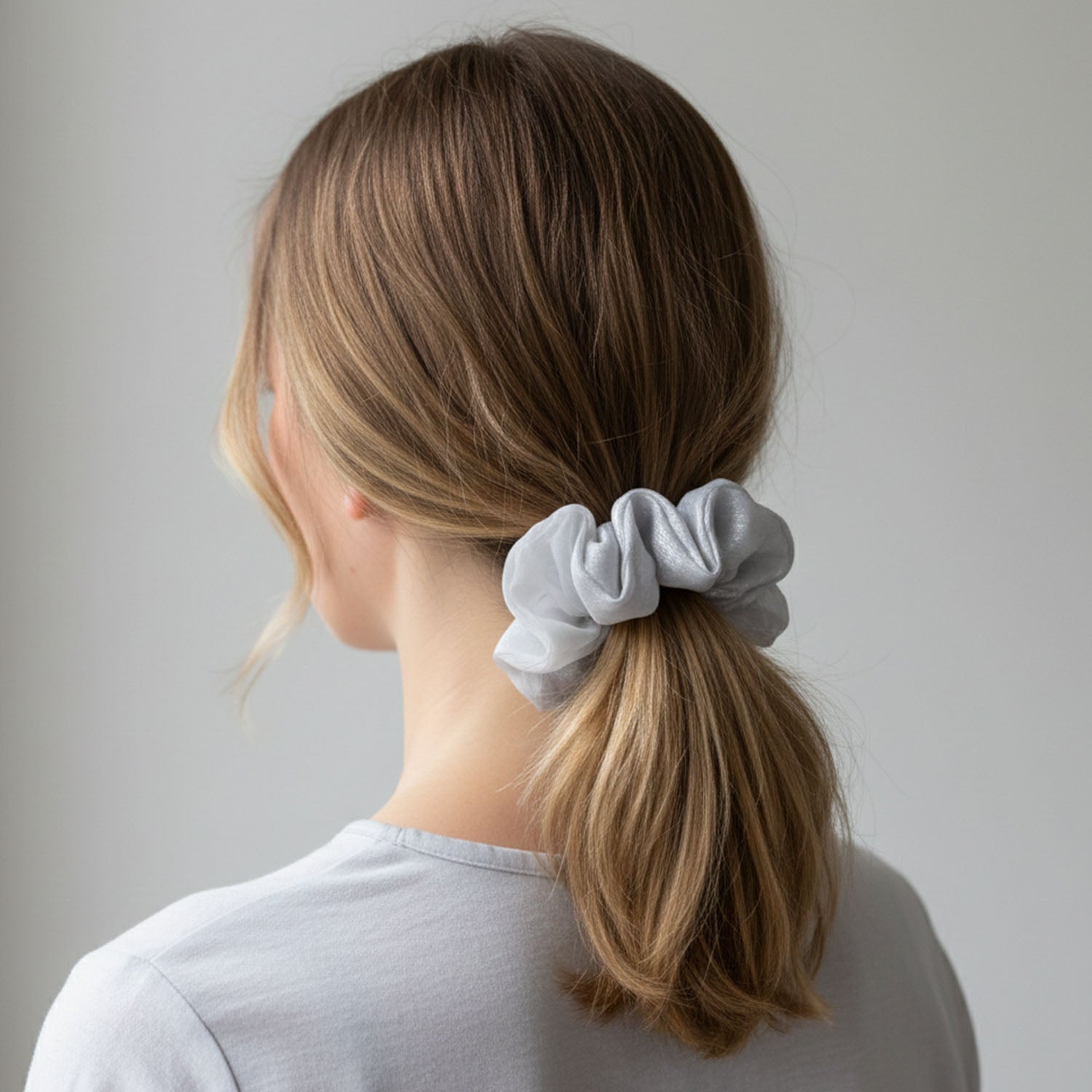 Hair tie dual-tone satin mesh fabric