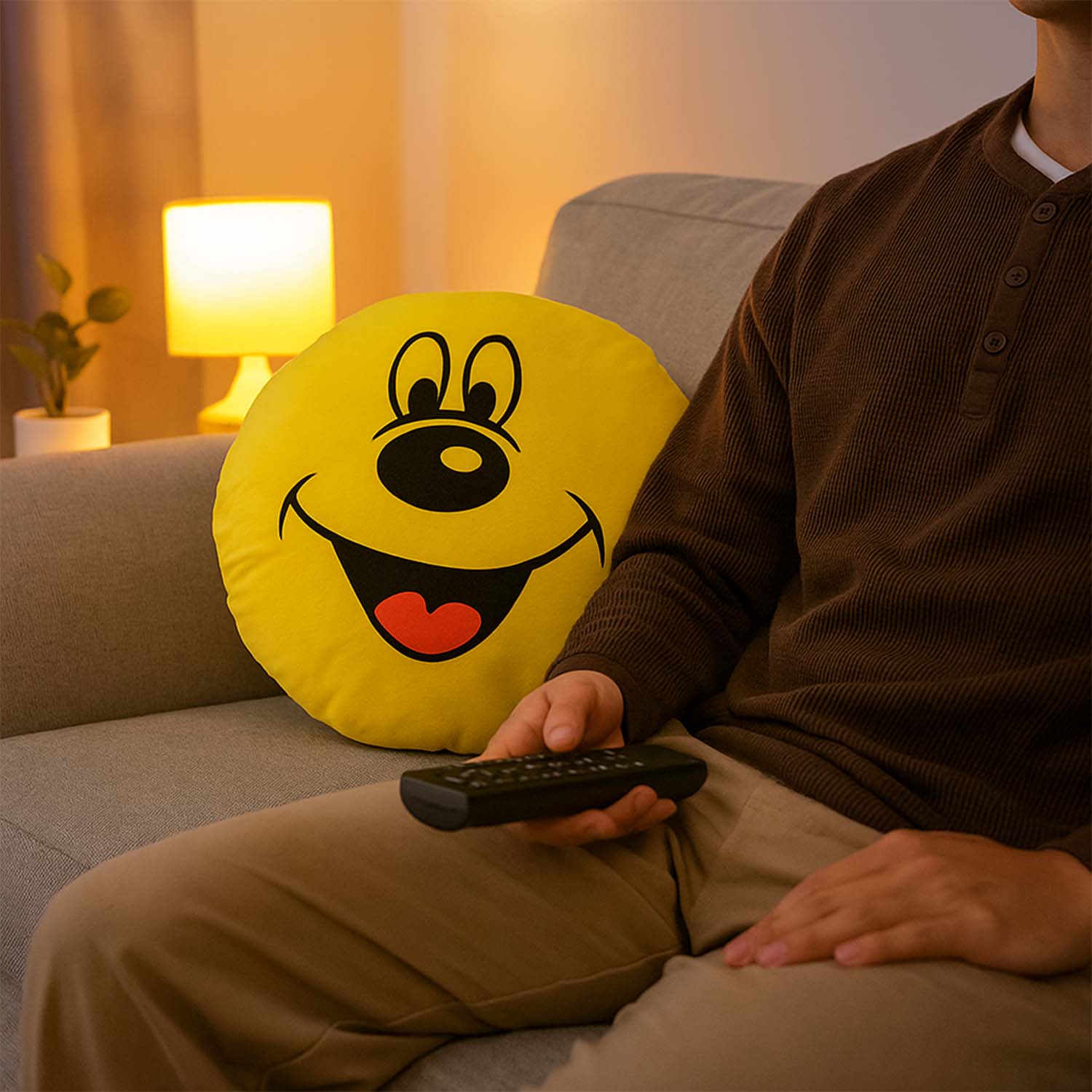 Cute Round Smiley Face Soft Pillow Cushion (30 x 30 Cm / 1 Pc)