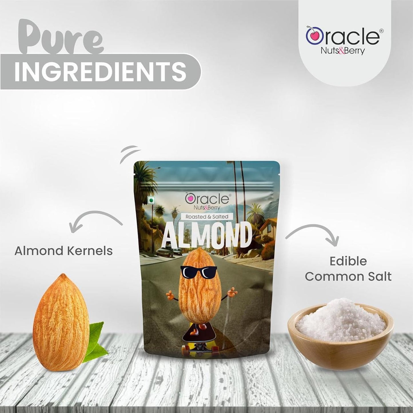 Oracle Roasted & Salted Almond, Crunchy Dry-Roasted Premium Healthy Badam Snack 200g