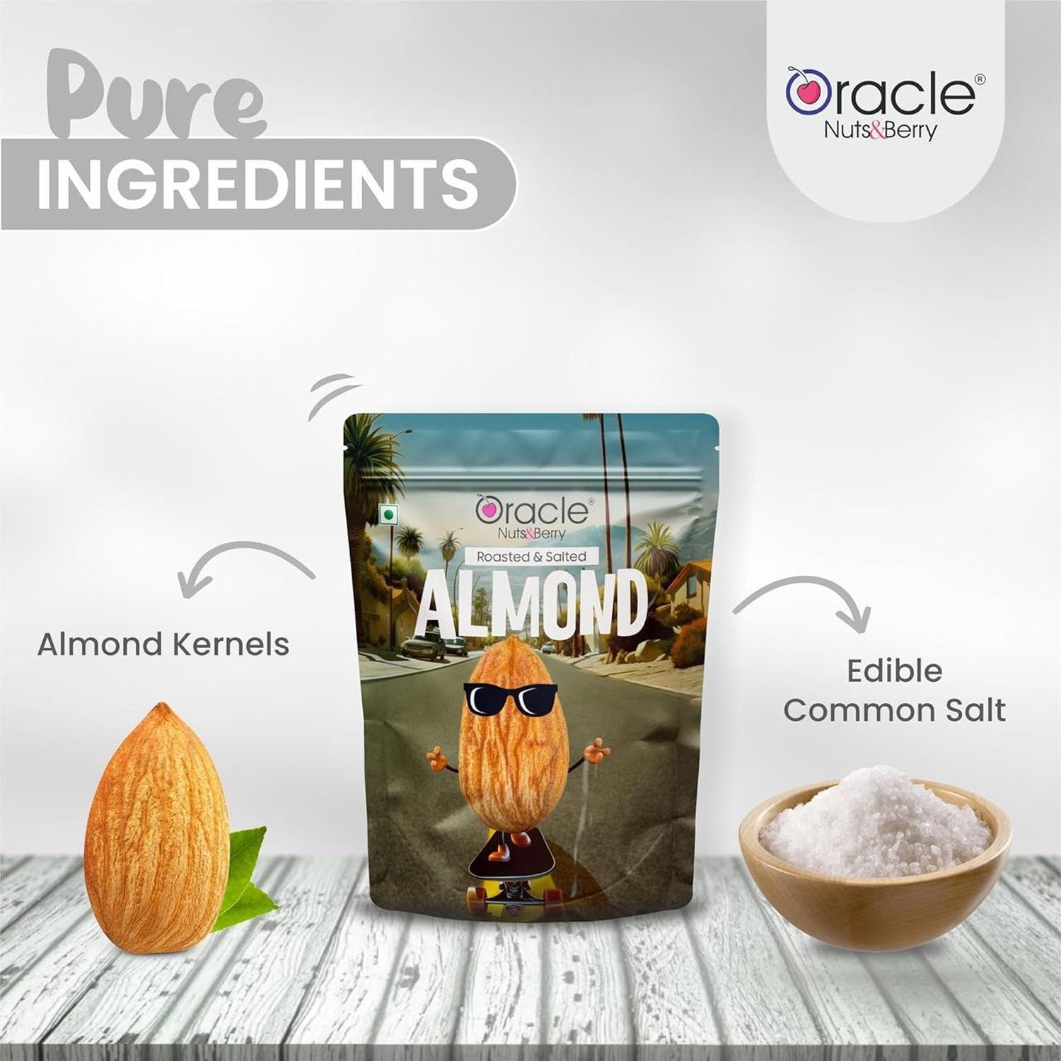 Oracle Roasted & Salted Almond, Crunchy Dry-Roasted Premium Healthy Badam Snack 200g