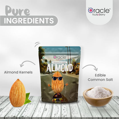 Oracle Roasted & Salted Almond, Crunchy Dry-Roasted Premium Healthy Badam Snack 200g