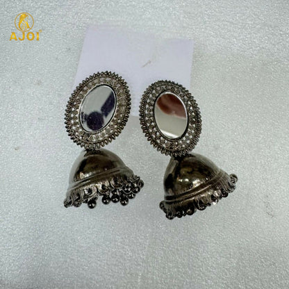 Antique Silver Mirror Jhumka Earrings