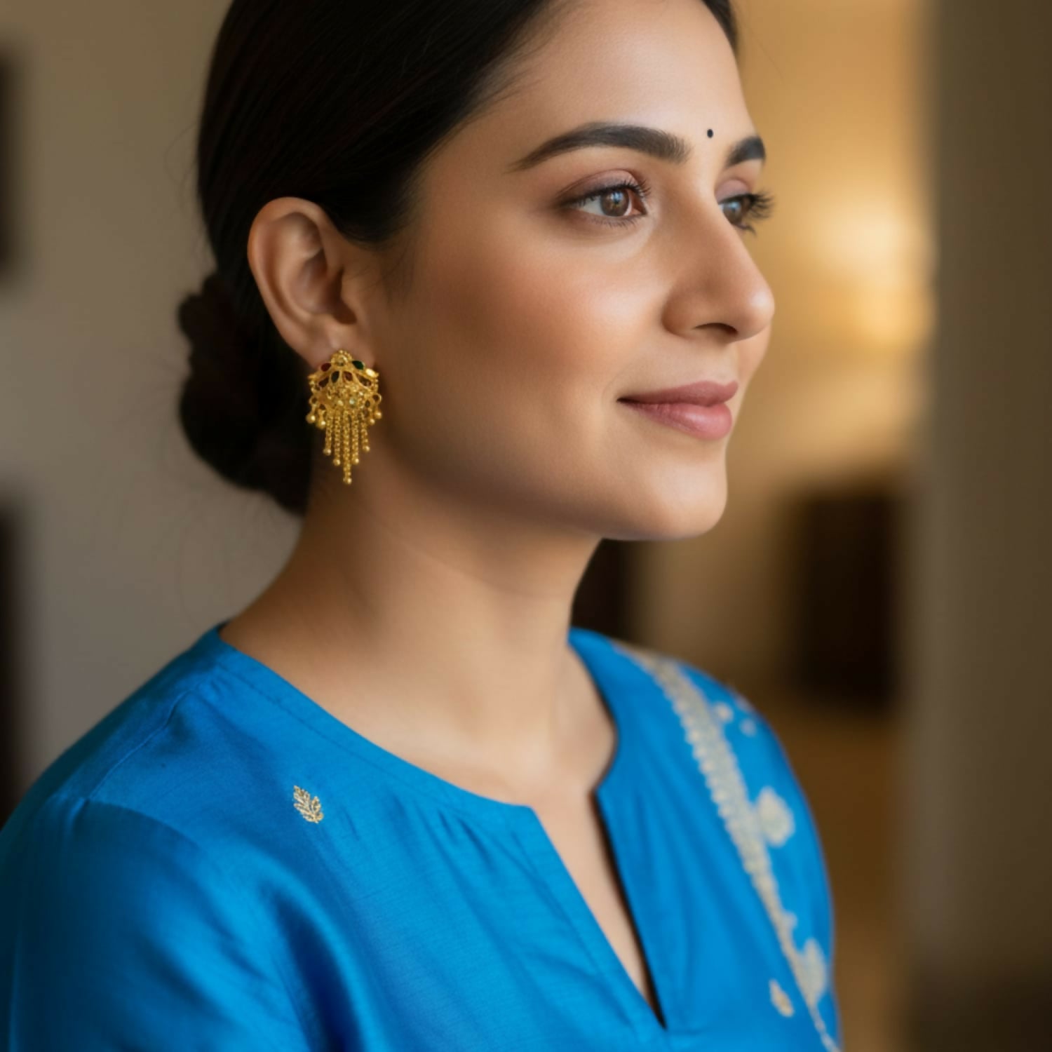 5 Line Side Latkan Golden Earrings with Mina for Women & Girls – Fancy Gift