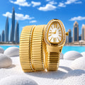 Golden Oval Snake Style Bracelet Watch with Crystal Border Dial for Women