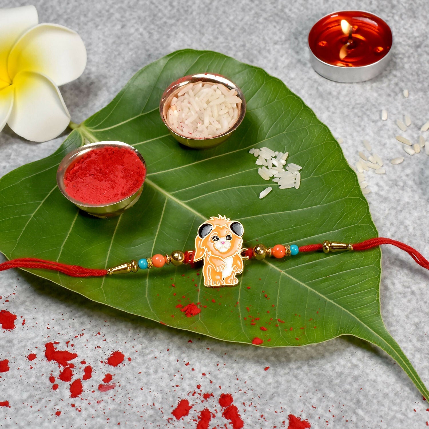 Lion Cartoon Kids Rakhi Multicolor Beads & Soft Red Thread (5pcs)