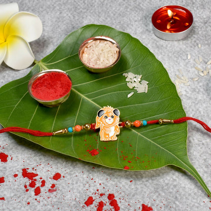 Lion Cartoon Kids Rakhi Multicolor Beads & Soft Red Thread (5pcs)