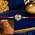 Green White Flower Rakhi – Elegant Brother's Traditional Gift