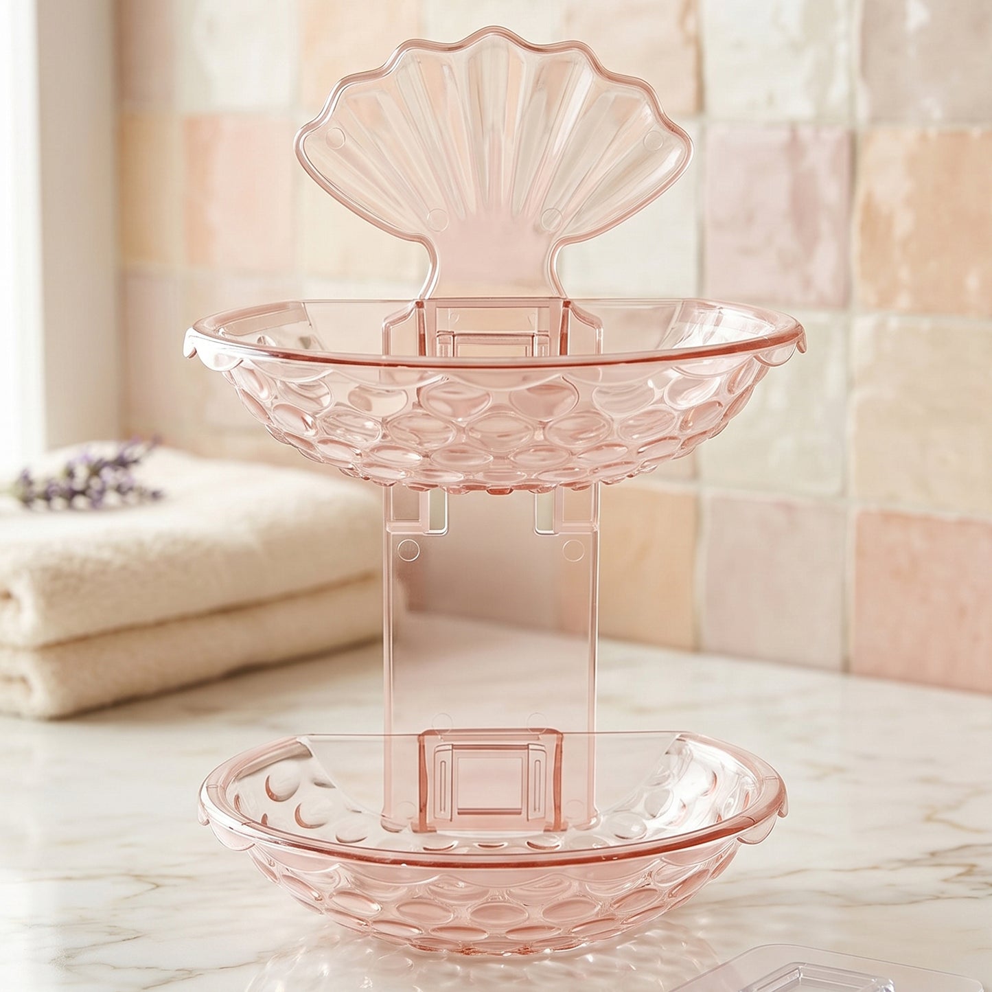 2 In 1 Double Layer Plastic Soap Dish Holder Wall Mounted Self Adhesive (1 Pc)