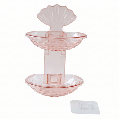 2 In 1 Double Layer Plastic Soap Dish Holder Wall Mounted Self Adhesive (1 Pc)