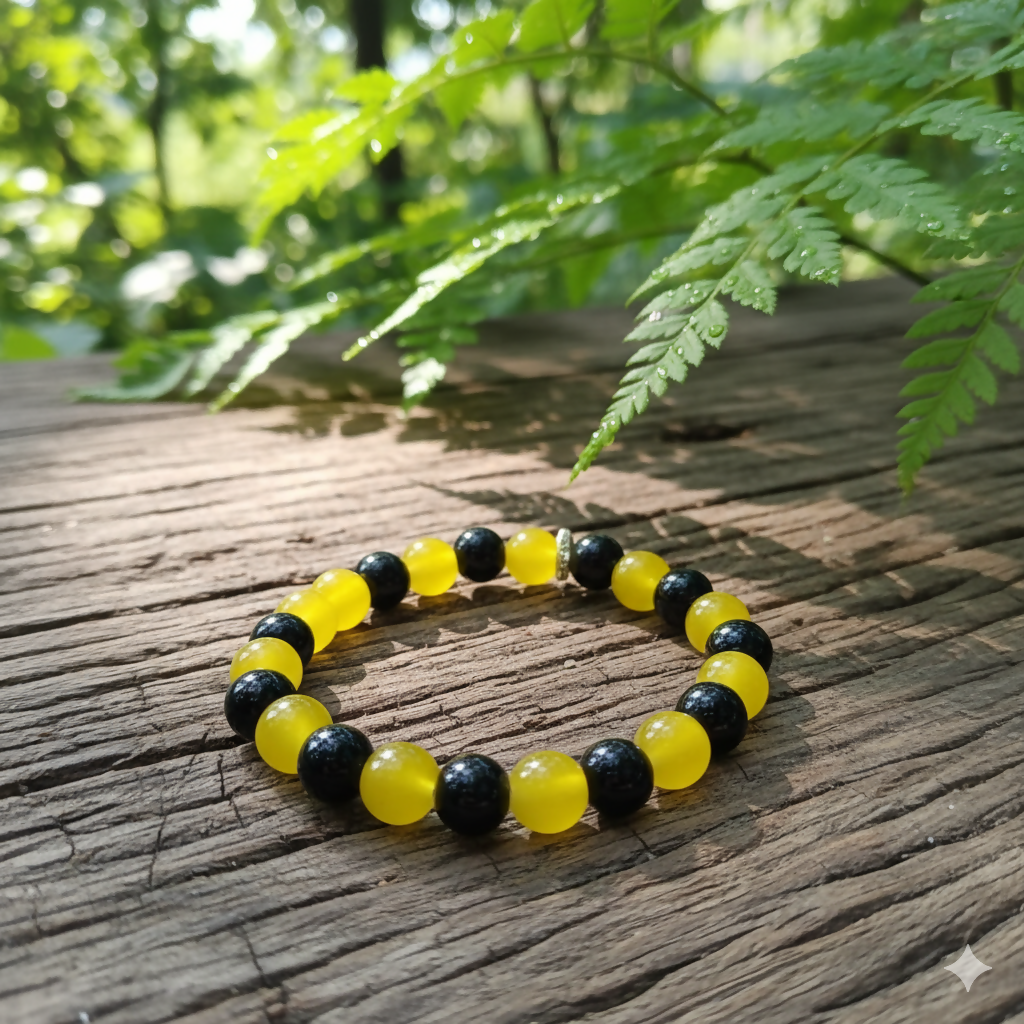 Black And Yellow Glass Beads Bracelet