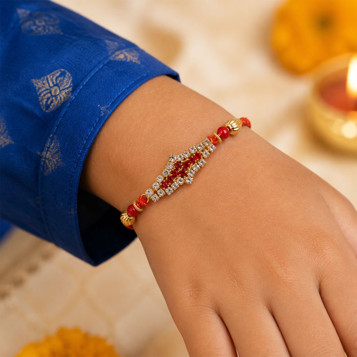 Leaf Shaped Stone Rakhi for Raksha Bandhan Gifting (Pack of 6)