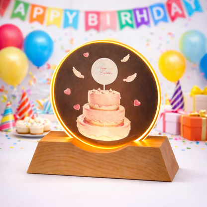 Happy Birthday Acrylic LED Lamp with Wooden Base | Birthday Night Light