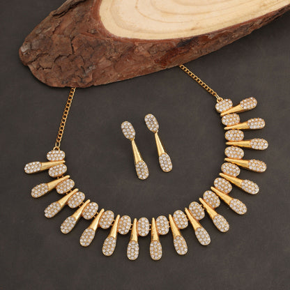 Modern Gold-Toned American Diamond Tassel Necklace Set