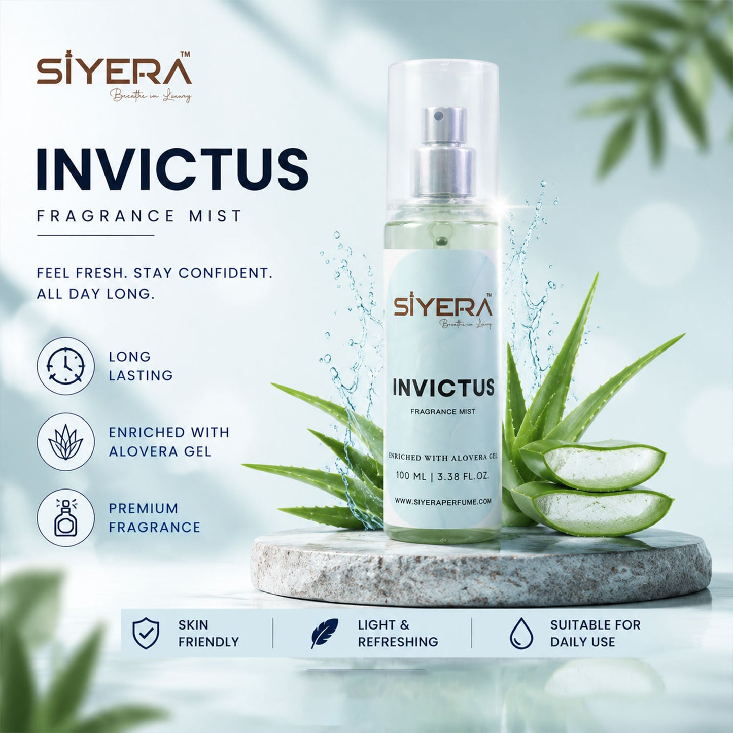 Siyera Invictus Fragrance Mist Body Spray Enriched with Aloe Vera Gel (100 ml)