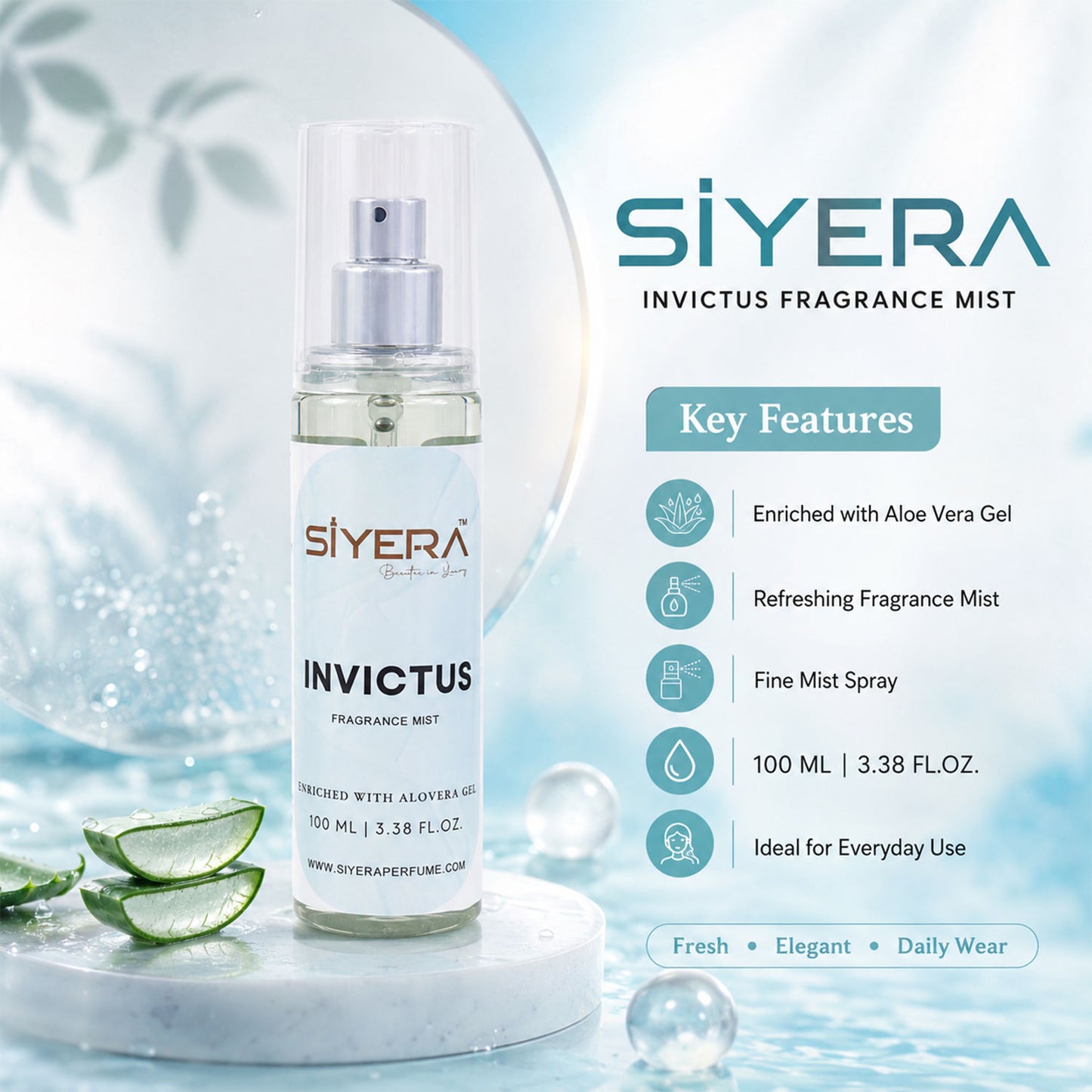 Siyera Invictus Fragrance Mist Body Spray Enriched with Aloe Vera Gel (100 ml)