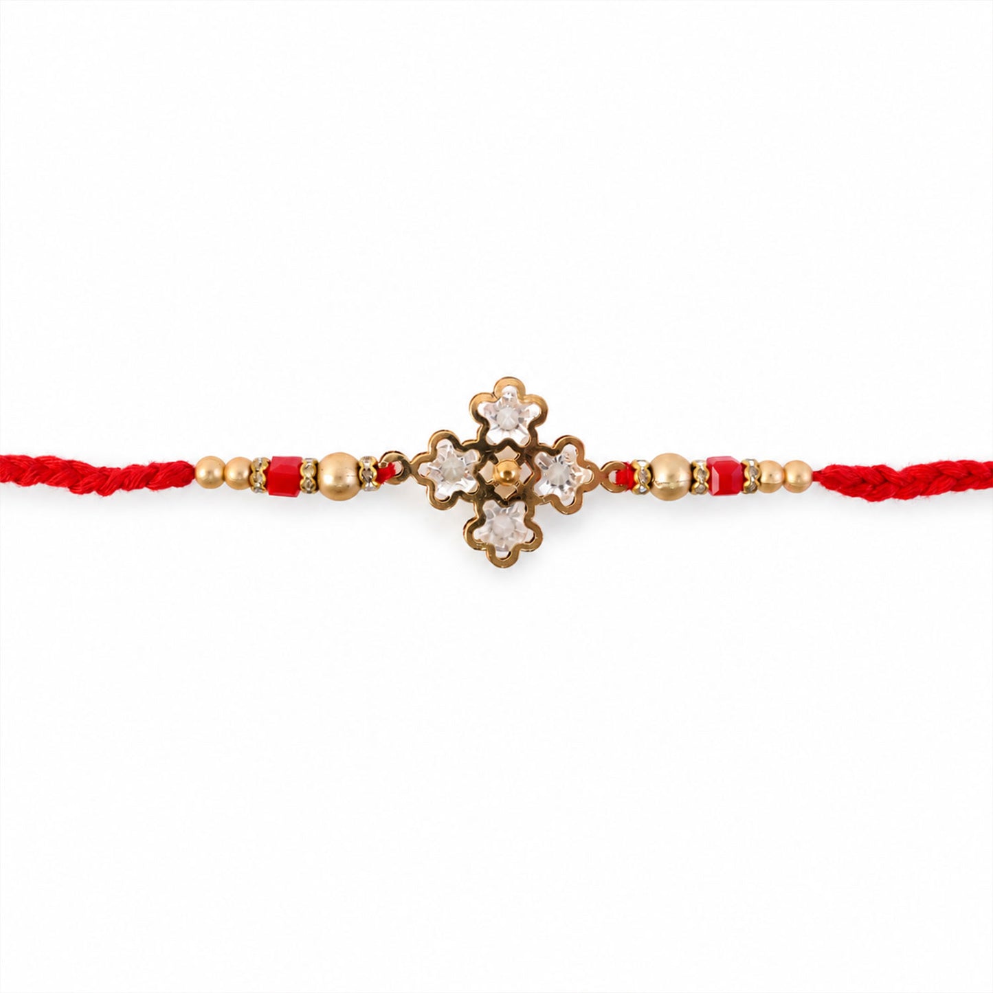 Pearl White Clover Designer Beaded Rakhi for Brother with Gold Accents