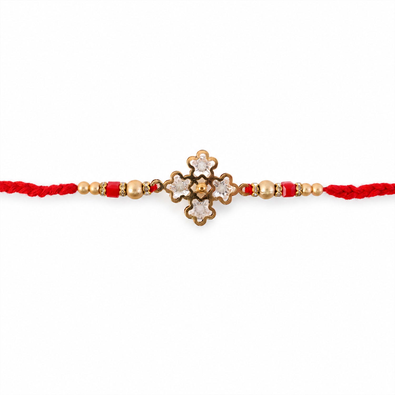 Pearl White Clover Designer Beaded Rakhi for Brother with Gold Accents