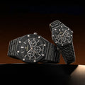 Black Dial Stainless Style Couple Watch Set with Matching Analog Design for Men Women