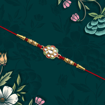 Kundan Work Floral Rakhi Elegant Traditional Raksha Bandhan Gift (5pcs)