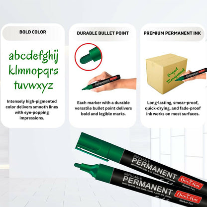 Refillable Permanent Marker Pen – Green Ink, 10 Piece Combo