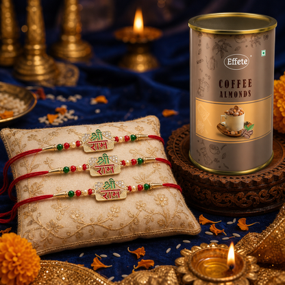 Shree Ram Meenakari Rakhi with Coffee Chocolate Almonds, Pack of 3