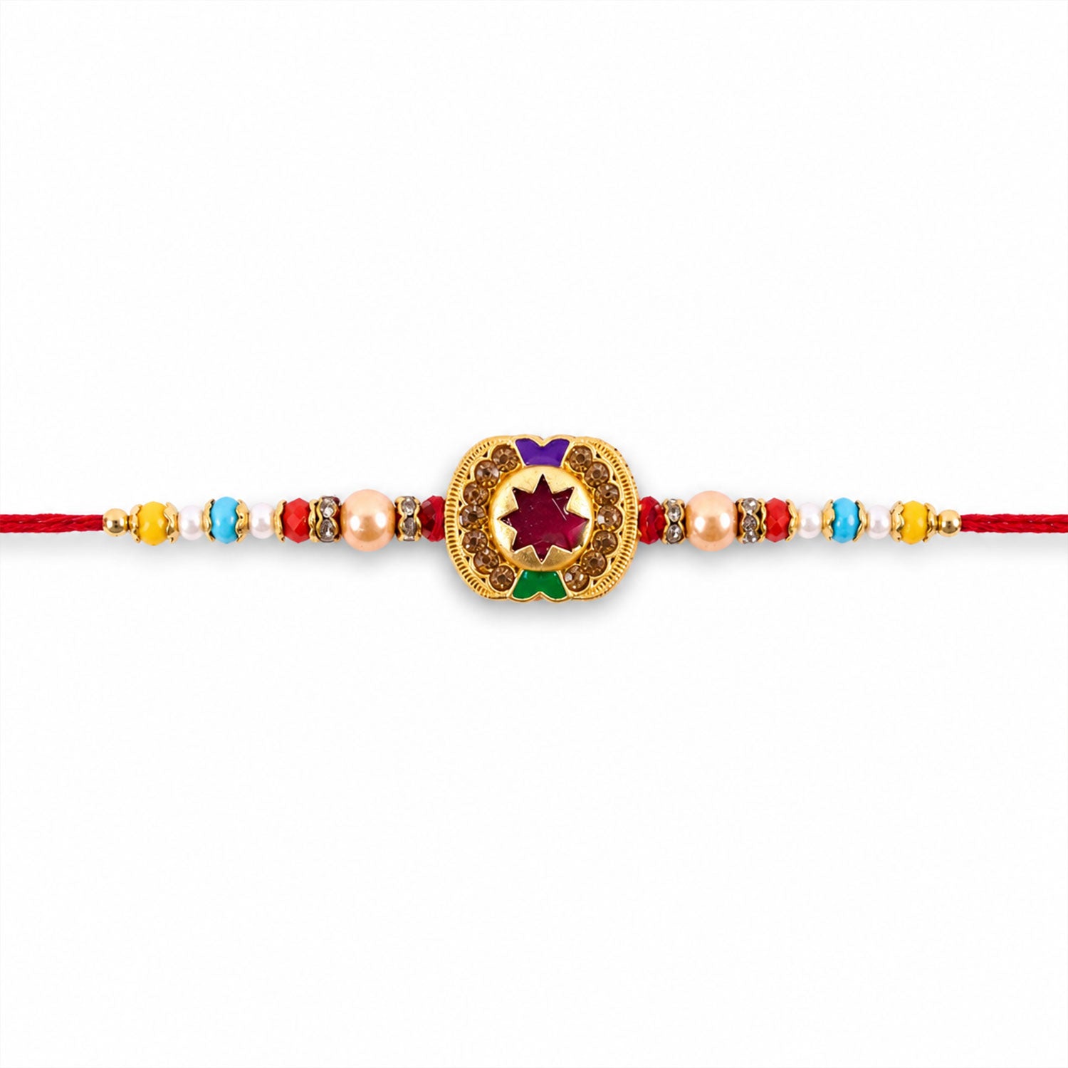 Magenta Star Floral Meenakari Rakhi for Brother with Pearl Beads Gift