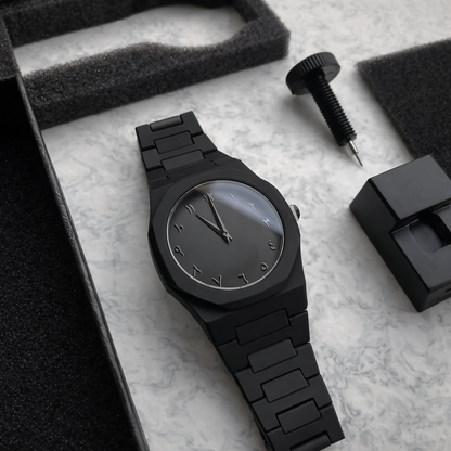 Premium Matte Black Minimalist Analog Wrist Watch with Designer Dial and Metal Strap