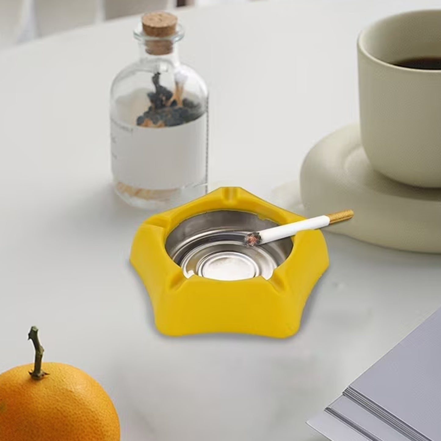 Ashtray placed on an outdoor table