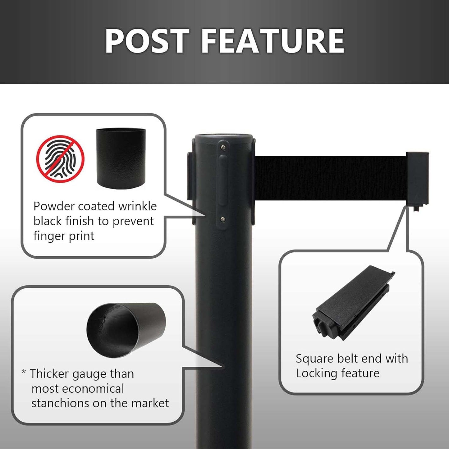Heavy Duty Retractable Belt Crowd Control Pole with Sturdy Base – 1 Pc