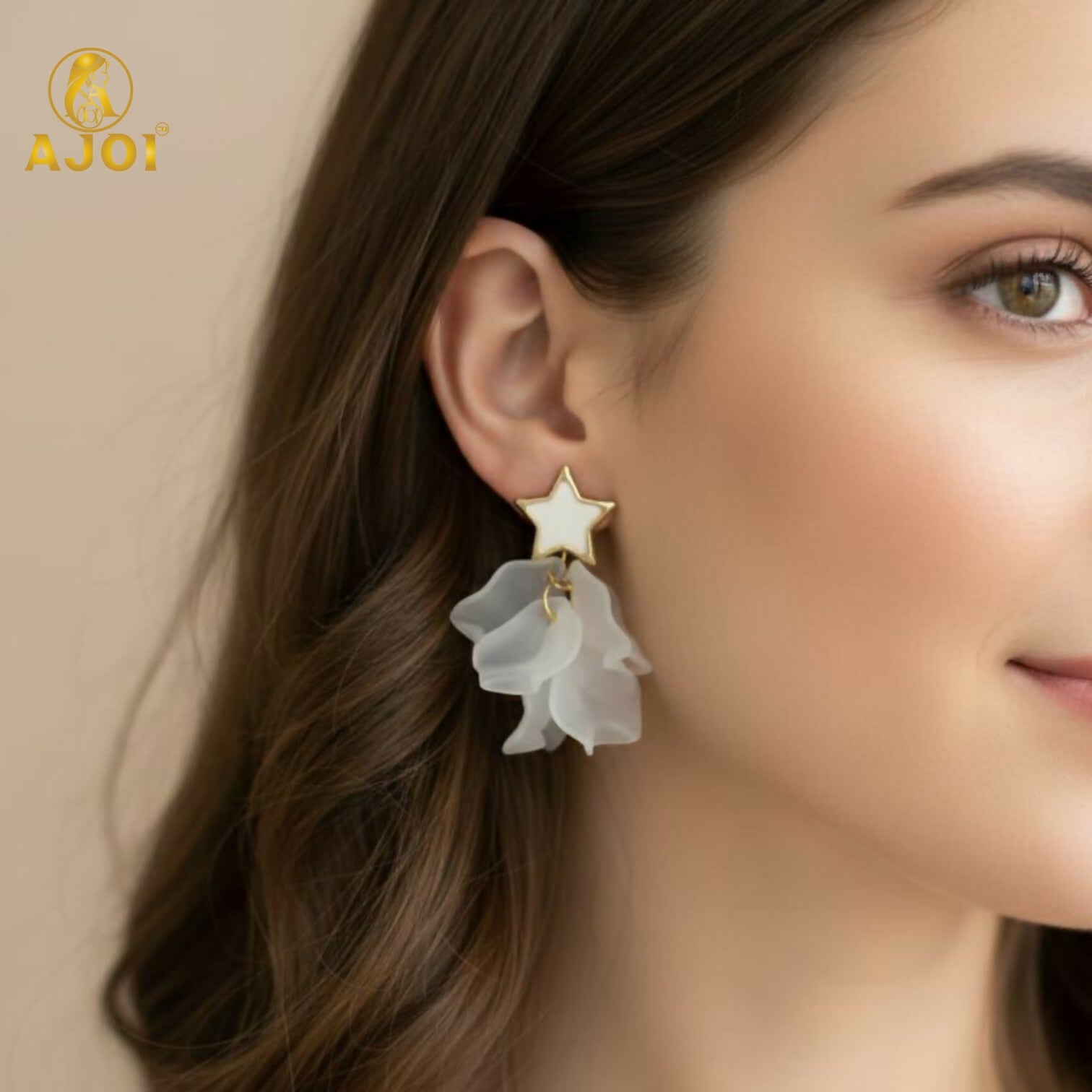 Luxury Star-Top Floral Drop Earrings with Soft Matte Petal Layers