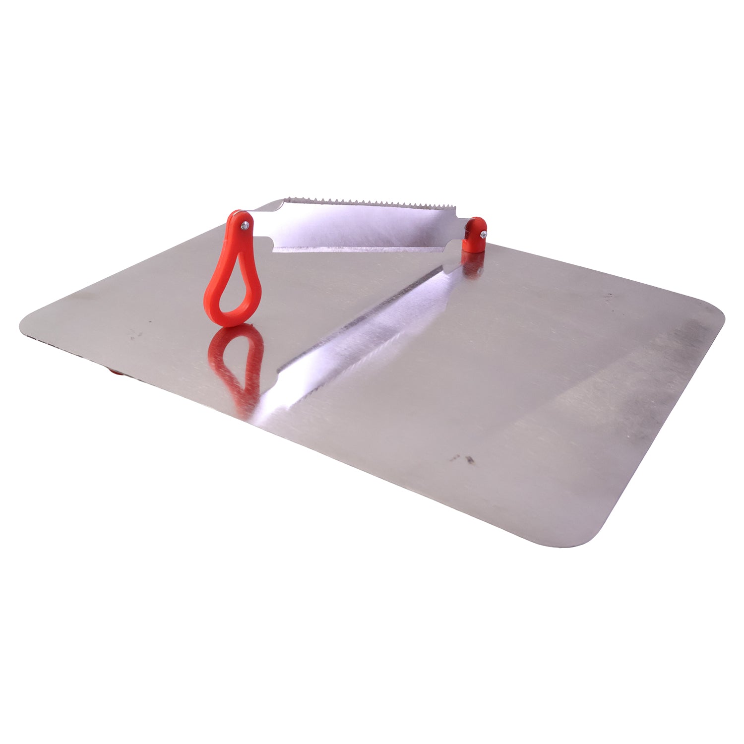 Stainless steel chopping board with knife, designed for hygiene and durability in the kitchen.
