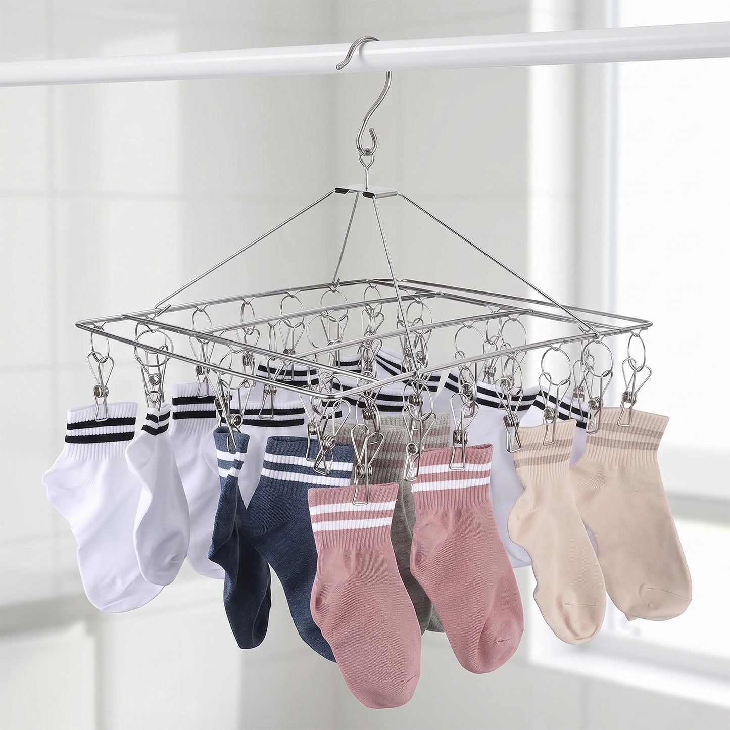 Stainless Steel Square Multi Clip Drying Hanger for Socks, Baby Clothes (1 Set)