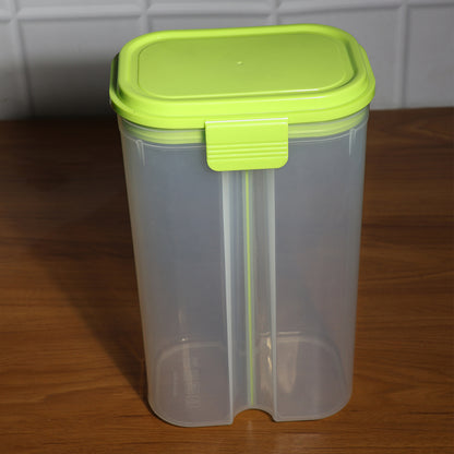 Plastic 2 Sections Air Tight Transparent Food Grain Cereal Storage Container (2 ltr)